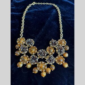Talbots Gold Tone and Brown Beaded Statement Necklace